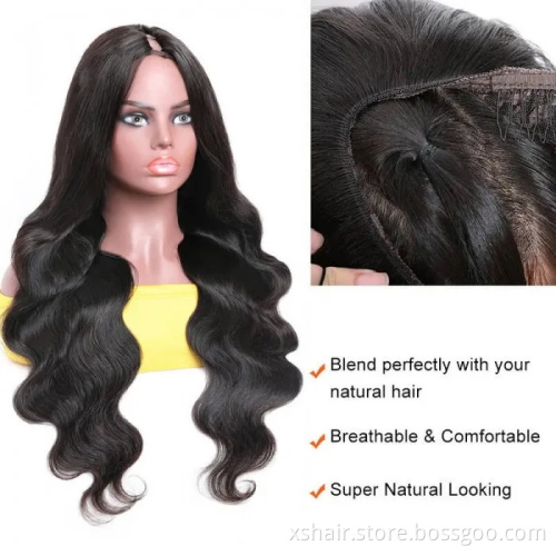 Factory Wholesale 180 Density Human Hair Wigs U Part No Lace Human Hair Wigs for Black Women